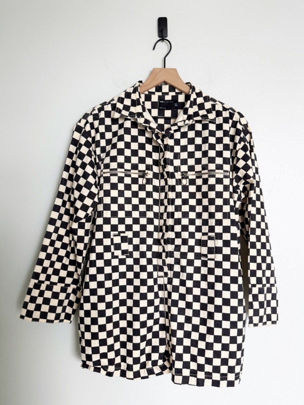 ASOS DESIGN Twill Boilersuit Romper in Mono Checkerboard